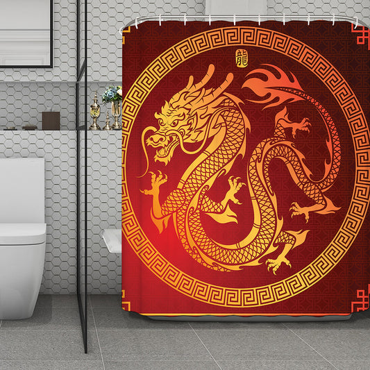 Chinese Dragon Zodiac Sign Print Polyester Shower Curtain