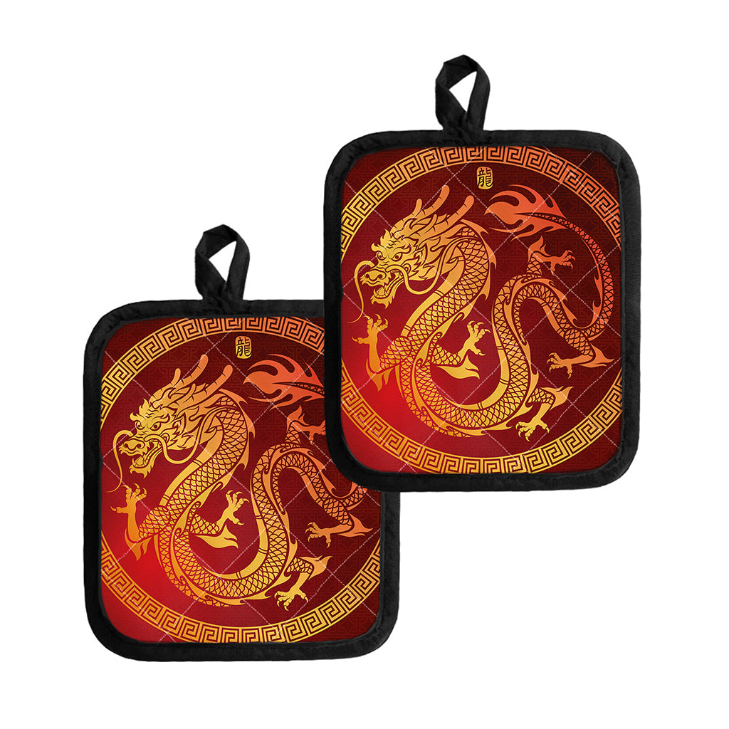 Chinese Dragon Zodiac Sign Print Pot Holders