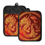 Chinese Dragon Zodiac Sign Print Pot Holders With Pocket