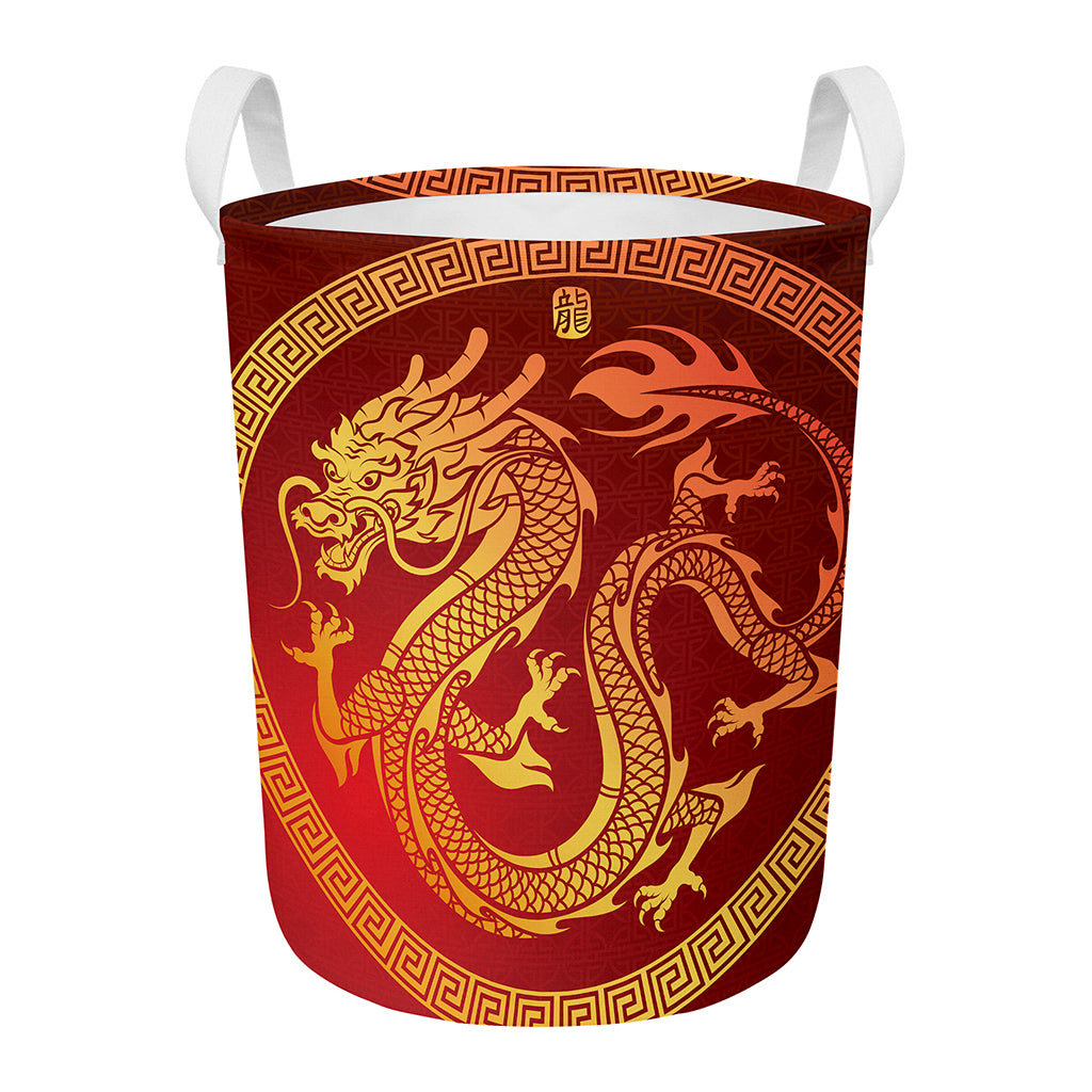 Chinese Dragon Zodiac Sign Print Round Laundry Basket