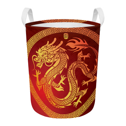 Chinese Dragon Zodiac Sign Print Round Laundry Basket