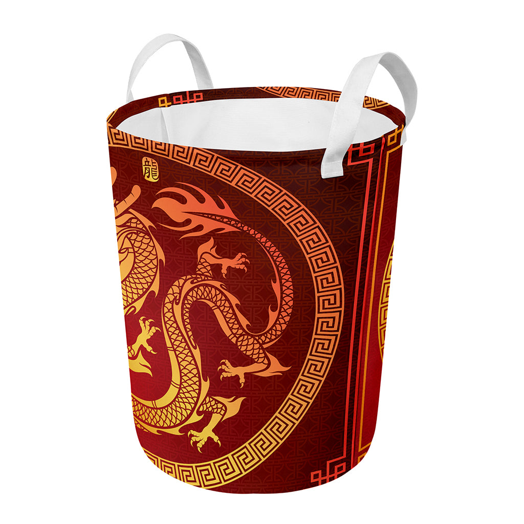 Chinese Dragon Zodiac Sign Print Round Laundry Basket