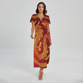 Chinese Dragon Zodiac Sign Print Short Sleeve Maxi Dress
