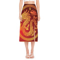 Chinese Dragon Zodiac Sign Print Side Slit Midi Skirt