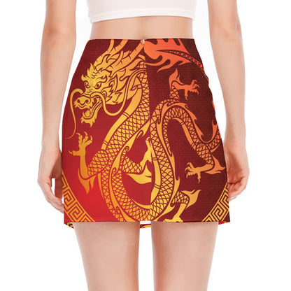 Chinese Dragon Zodiac Sign Print Side Slit Mini Skirt