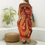 Chinese Dragon Zodiac Sign Print Silk V-Neck Kaftan Dress