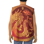 Chinese Dragon Zodiac Sign Print Sleeveless Baseball Jersey