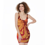 Chinese Dragon Zodiac Sign Print Sleeveless Bodycon Dress