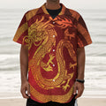 Chinese Dragon Zodiac Sign Print Textured Short Sleeve Shirt