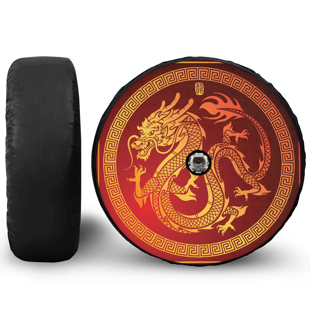Chinese Dragon Zodiac Sign Print Tire Cover With Camera Hole