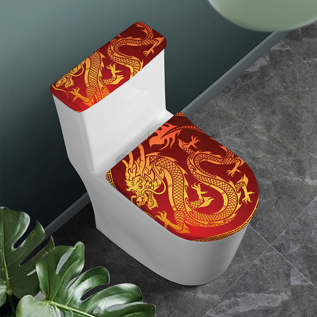 Chinese Dragon Zodiac Sign Print Toilet Lid And Tank Cover Set