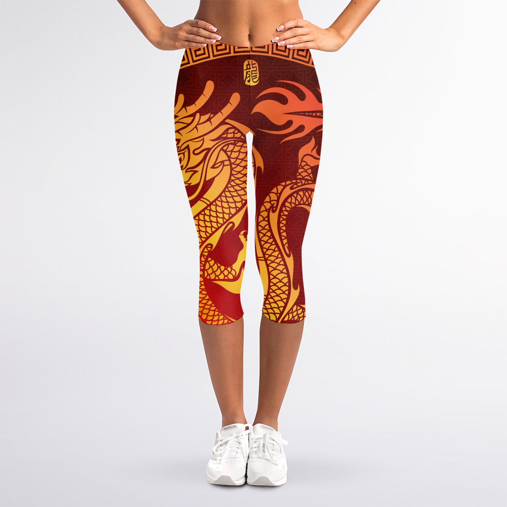 Chinese Dragon Zodiac Sign Print Women's Capri Leggings