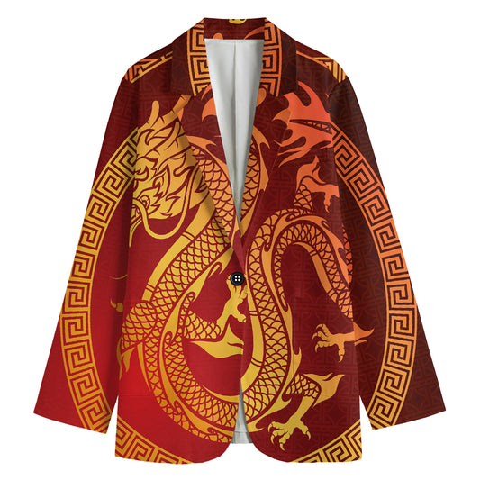 Chinese Dragon Zodiac Sign Print Women's Cotton Blazer