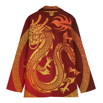 Chinese Dragon Zodiac Sign Print Women's Cotton Blazer