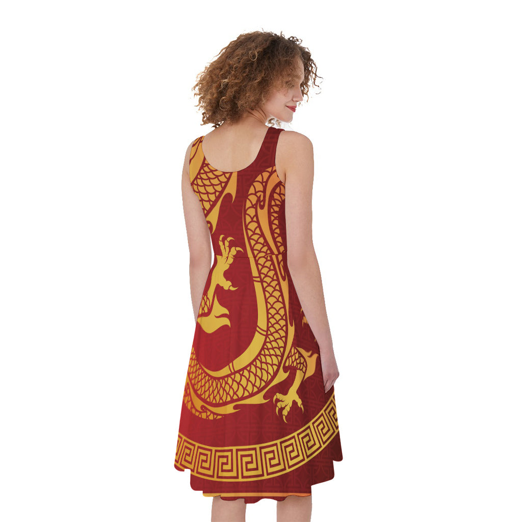 Chinese Dragon Zodiac Sign Print Women's Sleeveless Dress