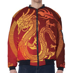 Chinese Dragon Zodiac Sign Print Zip Sleeve Bomber Jacket