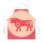 Chinese Flower Ox Zodiac Print Adjustable Apron