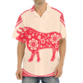 Chinese Flower Ox Zodiac Print Aloha Shirt