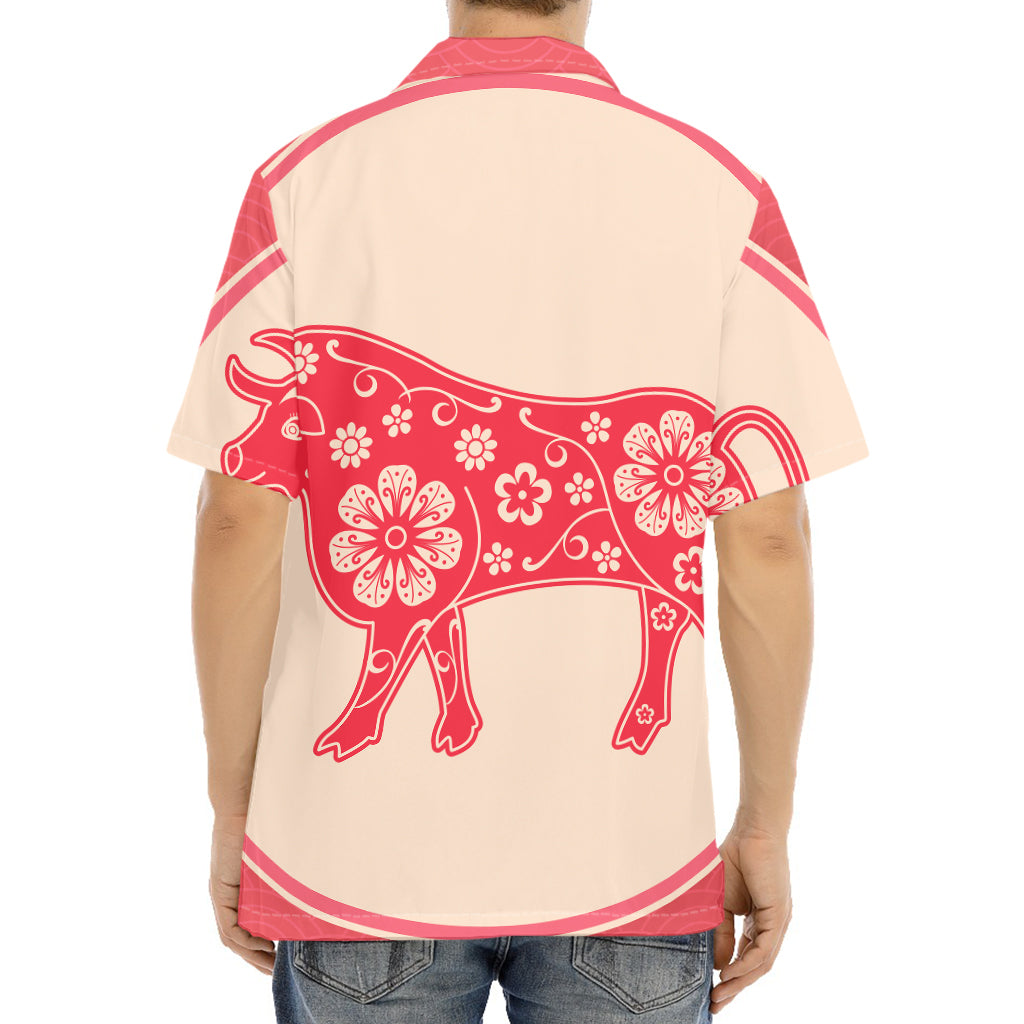 Chinese Flower Ox Zodiac Print Aloha Shirt