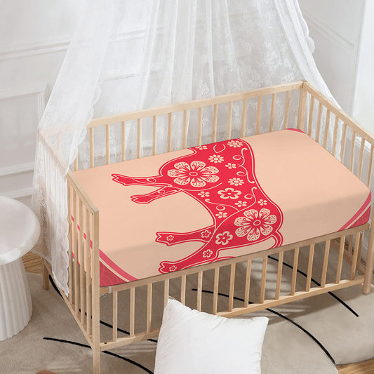Chinese Flower Ox Zodiac Print Baby Crib Sheet