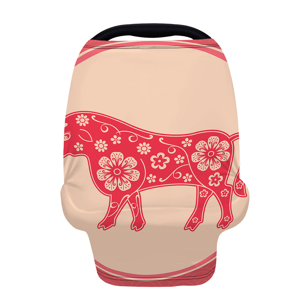 Chinese Flower Ox Zodiac Print Baby Seat Cover