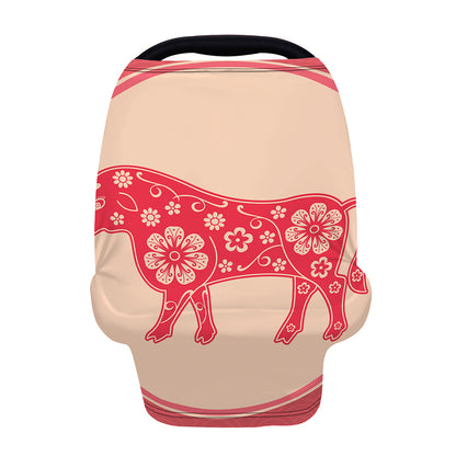 Chinese Flower Ox Zodiac Print Baby Seat Cover