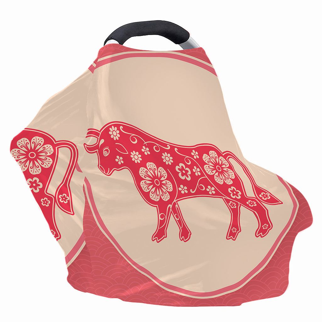 Chinese Flower Ox Zodiac Print Baby Seat Cover