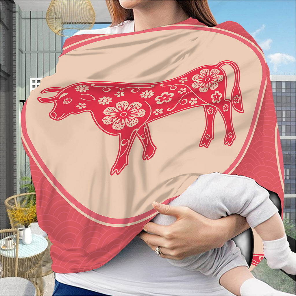 Chinese Flower Ox Zodiac Print Baby Seat Cover