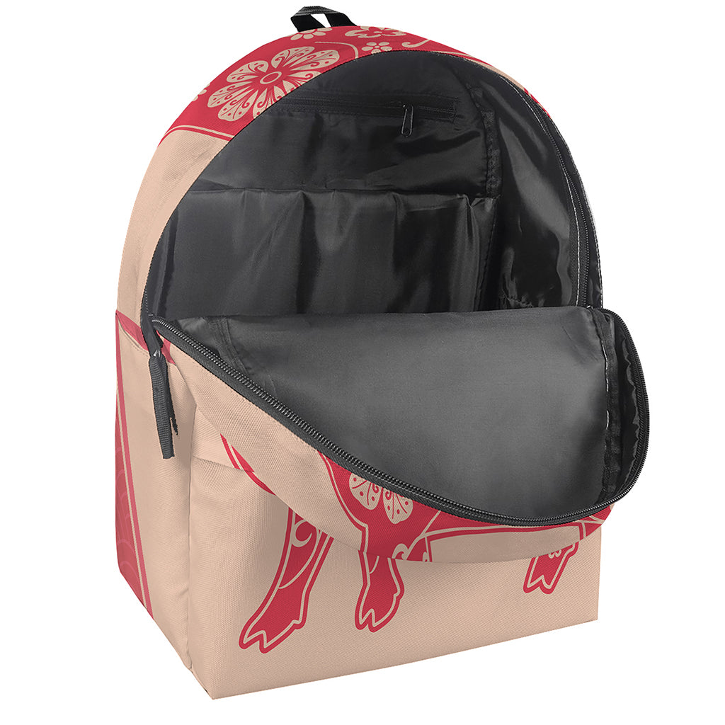 Chinese Flower Ox Zodiac Print Backpack