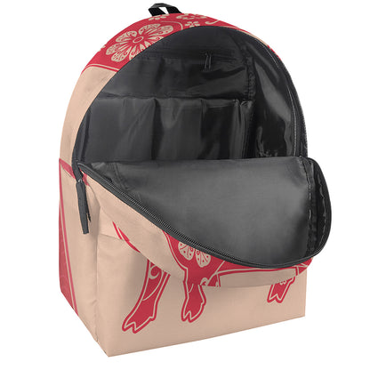 Chinese Flower Ox Zodiac Print Backpack