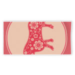 Chinese Flower Ox Zodiac Print Beach Towel