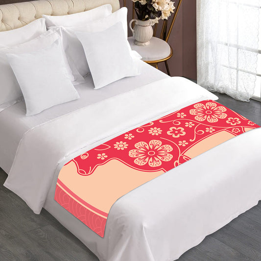 Chinese Flower Ox Zodiac Print Bed Runner