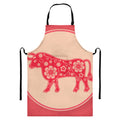 Chinese Flower Ox Zodiac Print Bib Apron With Pocket