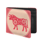 Chinese Flower Ox Zodiac Print Bifold Wallet