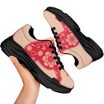 Chinese Flower Ox Zodiac Print Black Chunky Shoes