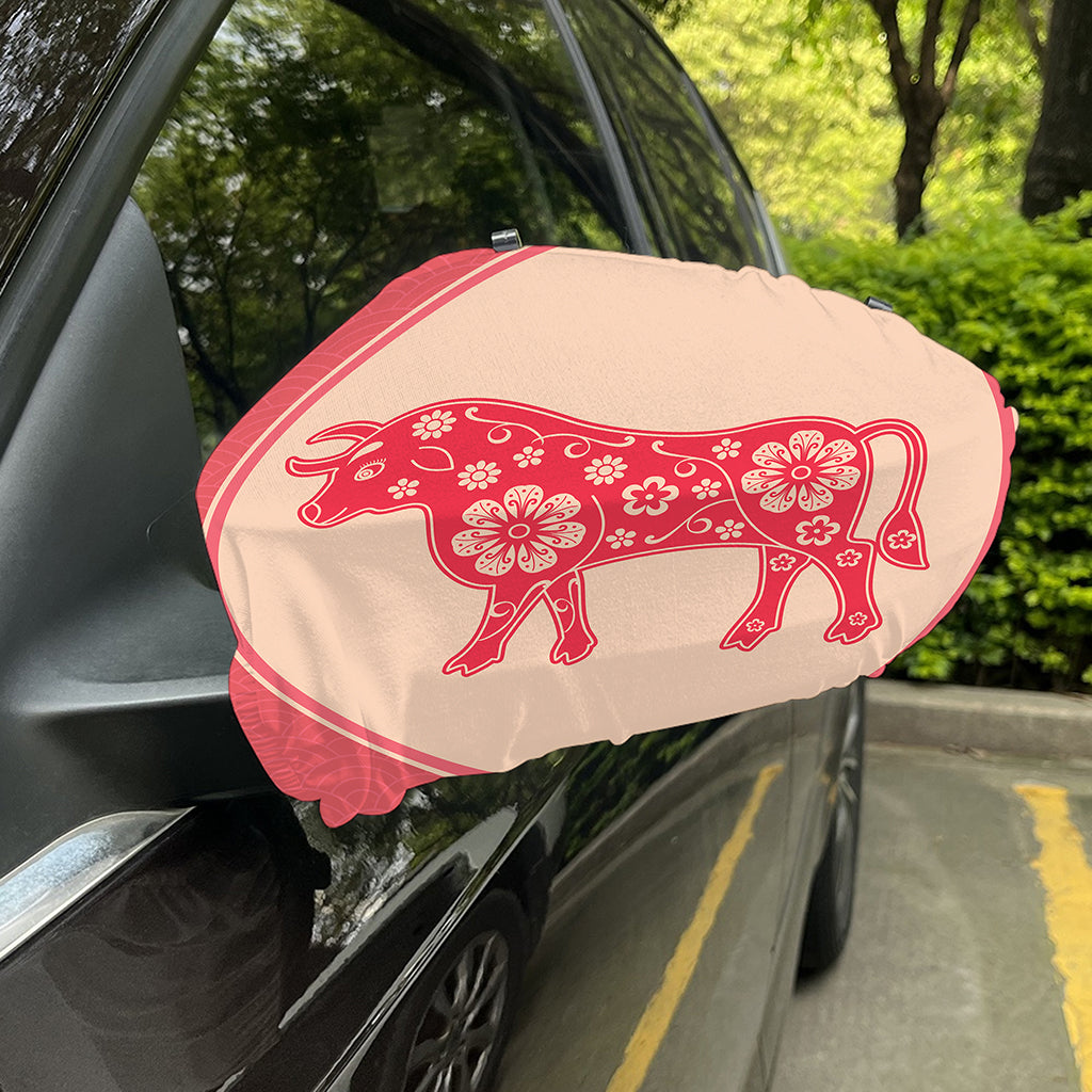 Chinese Flower Ox Zodiac Print Car Side Mirror Covers