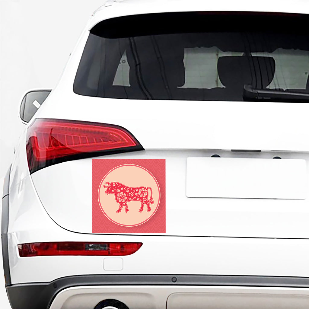Chinese Flower Ox Zodiac Print Car Sticker