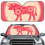 Chinese Flower Ox Zodiac Print Car Windshield Sun Shade