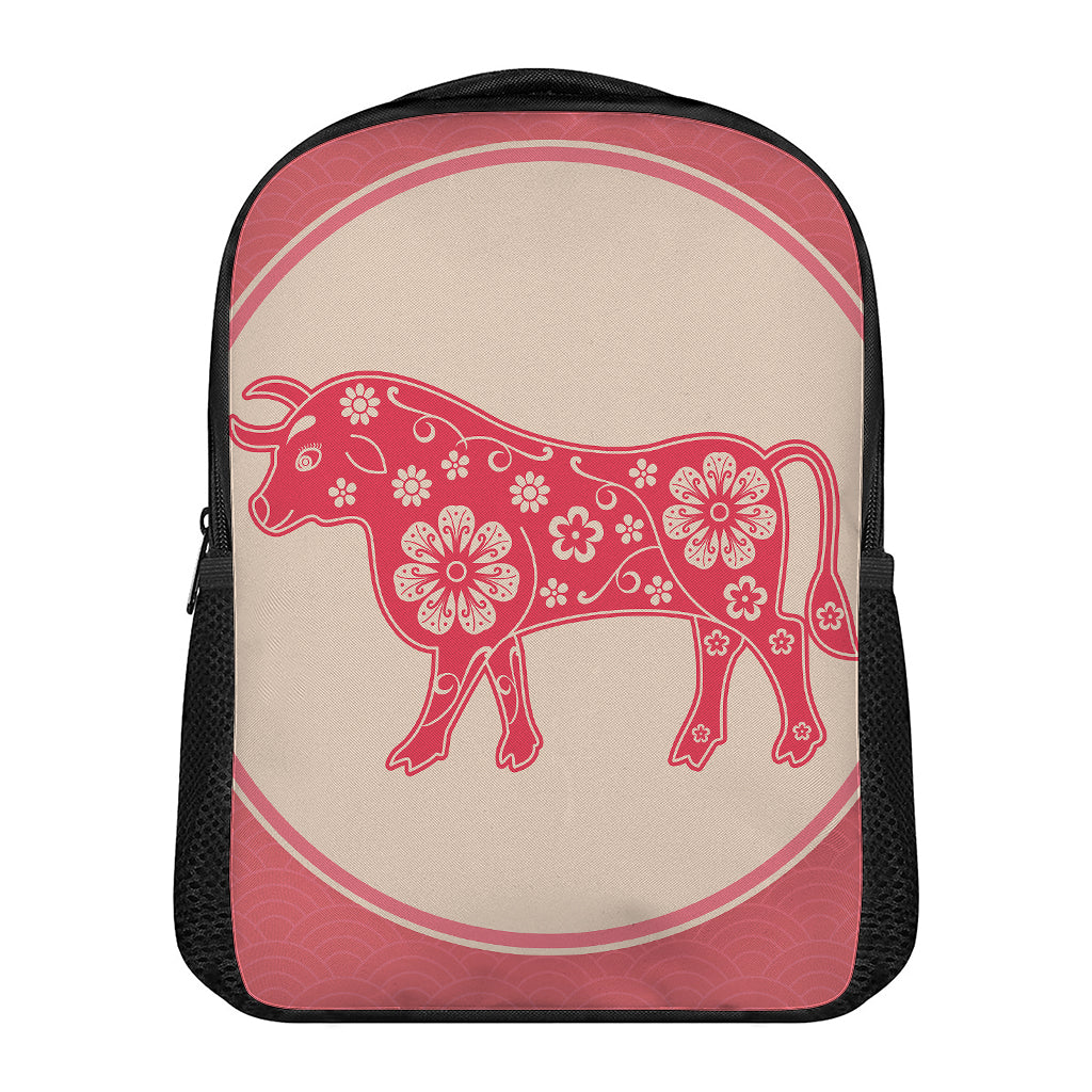 Chinese Flower Ox Zodiac Print Casual Backpack