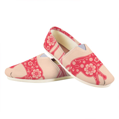 Chinese Flower Ox Zodiac Print Casual Shoes