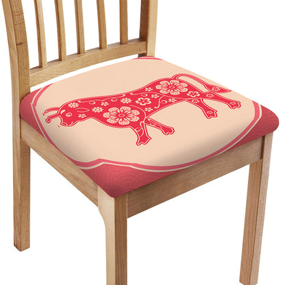 Chinese Flower Ox Zodiac Print Chair Cushion Cover