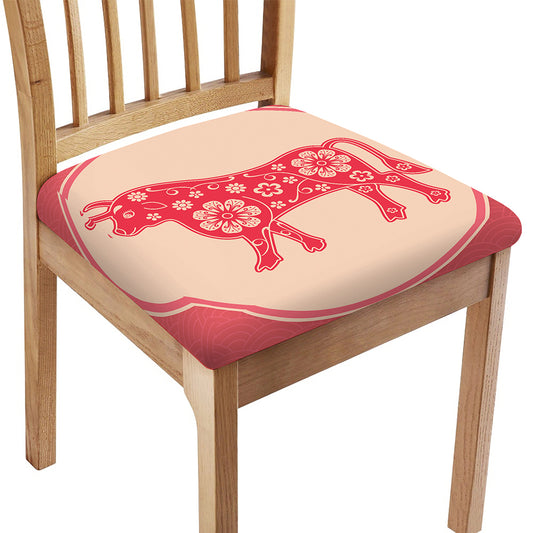 Chinese Flower Ox Zodiac Print Chair Cushion Cover