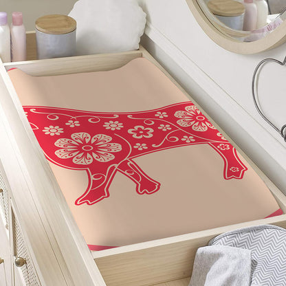 Chinese Flower Ox Zodiac Print Changing Pad Cover