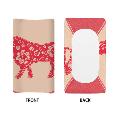 Chinese Flower Ox Zodiac Print Changing Pad Cover