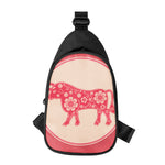 Chinese Flower Ox Zodiac Print Chest Bag