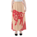 Chinese Flower Ox Zodiac Print Chiffon Maxi Skirt