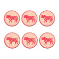 Chinese Flower Ox Zodiac Print Coaster Set