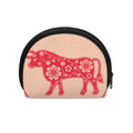 Chinese Flower Ox Zodiac Print Coin Purse