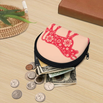 Chinese Flower Ox Zodiac Print Coin Purse