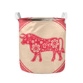 Chinese Flower Ox Zodiac Print Collapsible Laundry Basket
